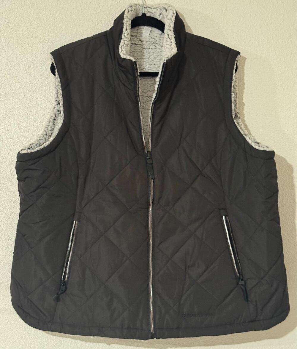 Free Country Reversible Quilted & Fleece Puffer Vest Jacket Black Women’s XXL